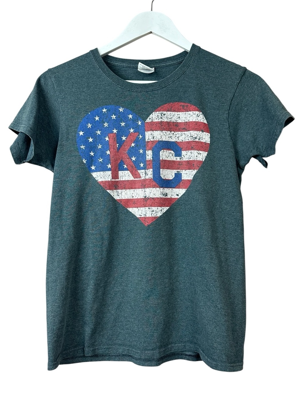 Kansas City Fourth of July Flag Heart Tee Women Sz S